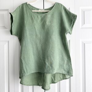 Terzo Millennio Made in Italy 100% Linen Top M Sage Green Upcycle w Fade Spot